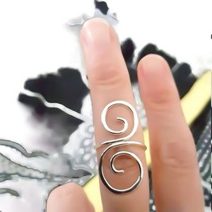 Double Spiral Midi/Knuckle Adjustable Flattened Swirls Ring for Any Finger Thumb